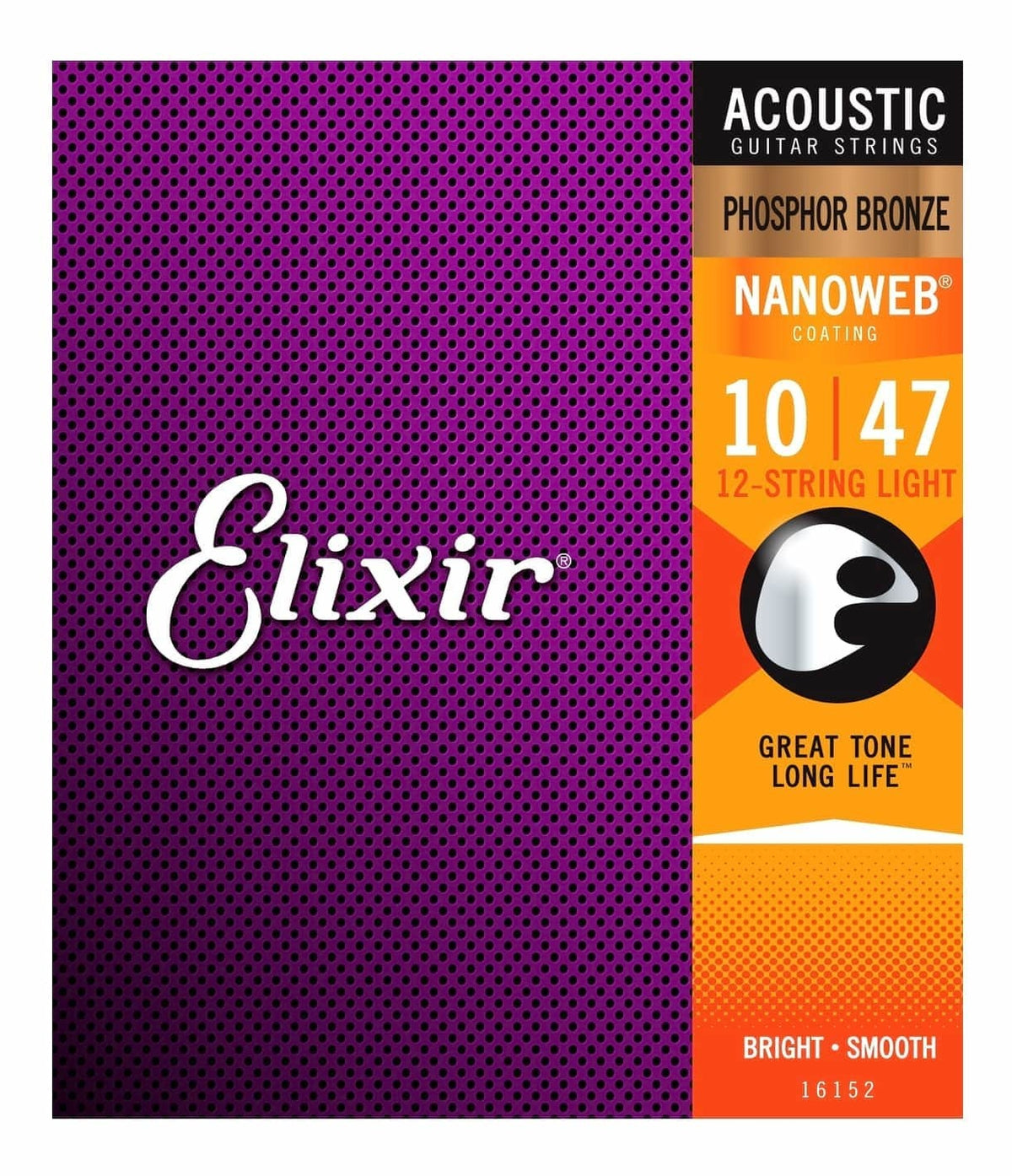 Elixir 16152 NANOWEB Phosphor Bronze 12-String Acoustic Guitar Strings (Light Gauge 10-47)