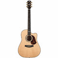 Acoustic guitar with a flame maple top on a white background