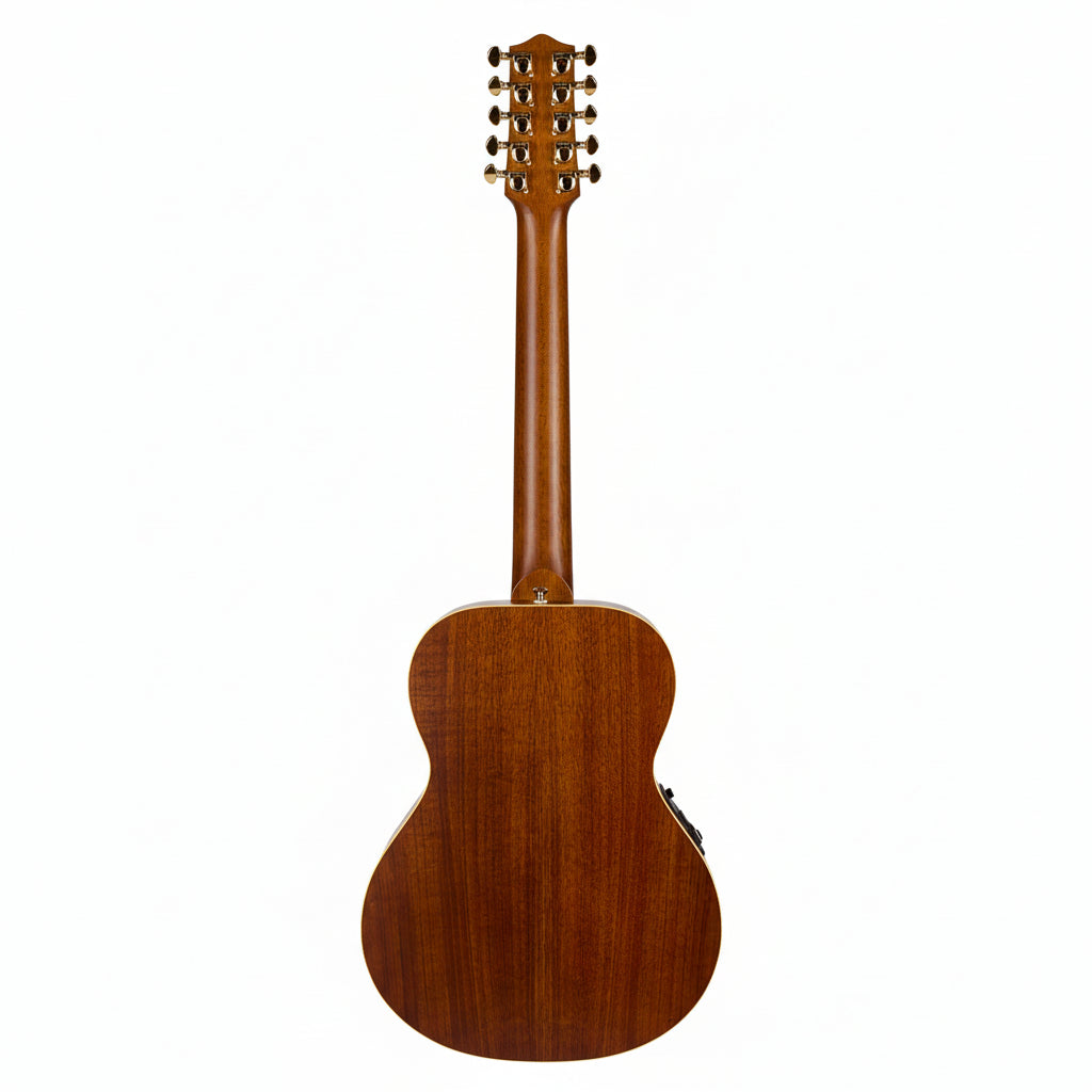 Wooden 12-string guitar on a white background
