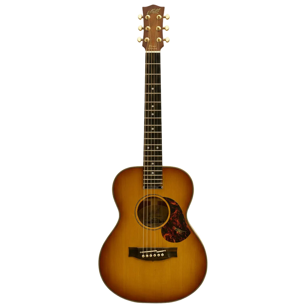 Acoustic guitar with a sunburst finish on a white background