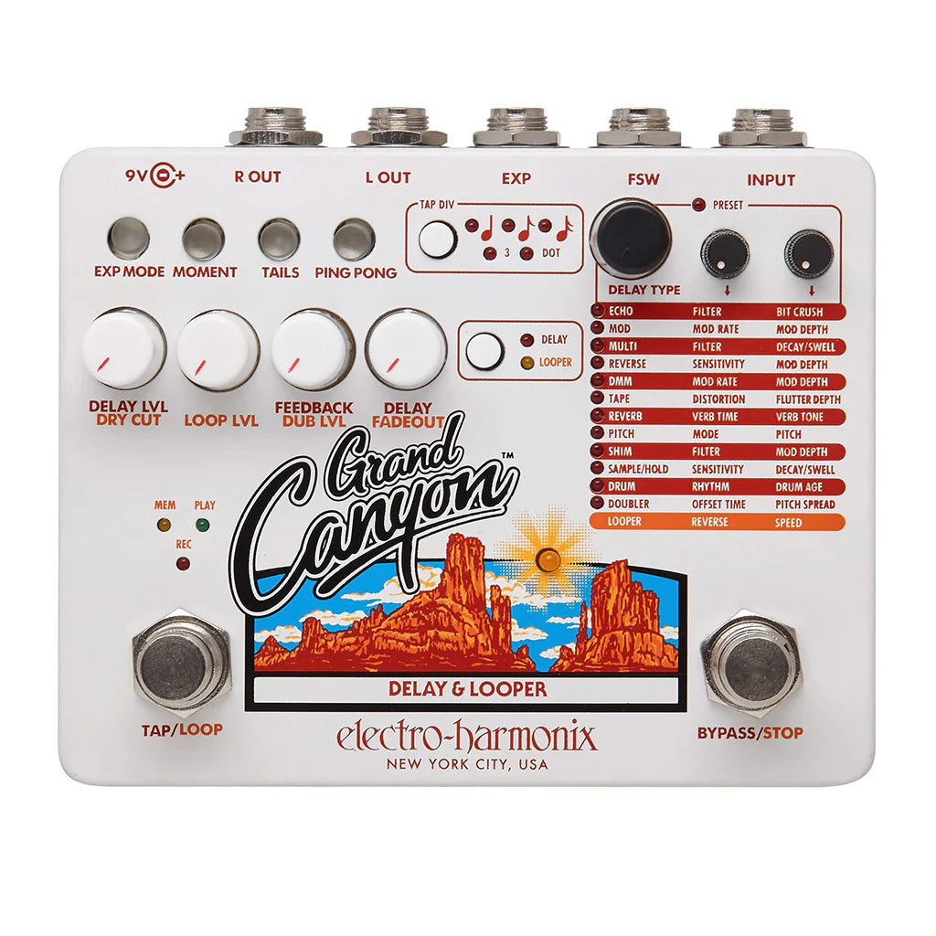 Electro-Harmonix Grand Canyon delay and looper pedal on a white background