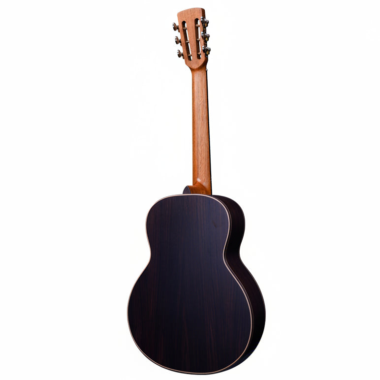 Black acoustic guitar on a white background