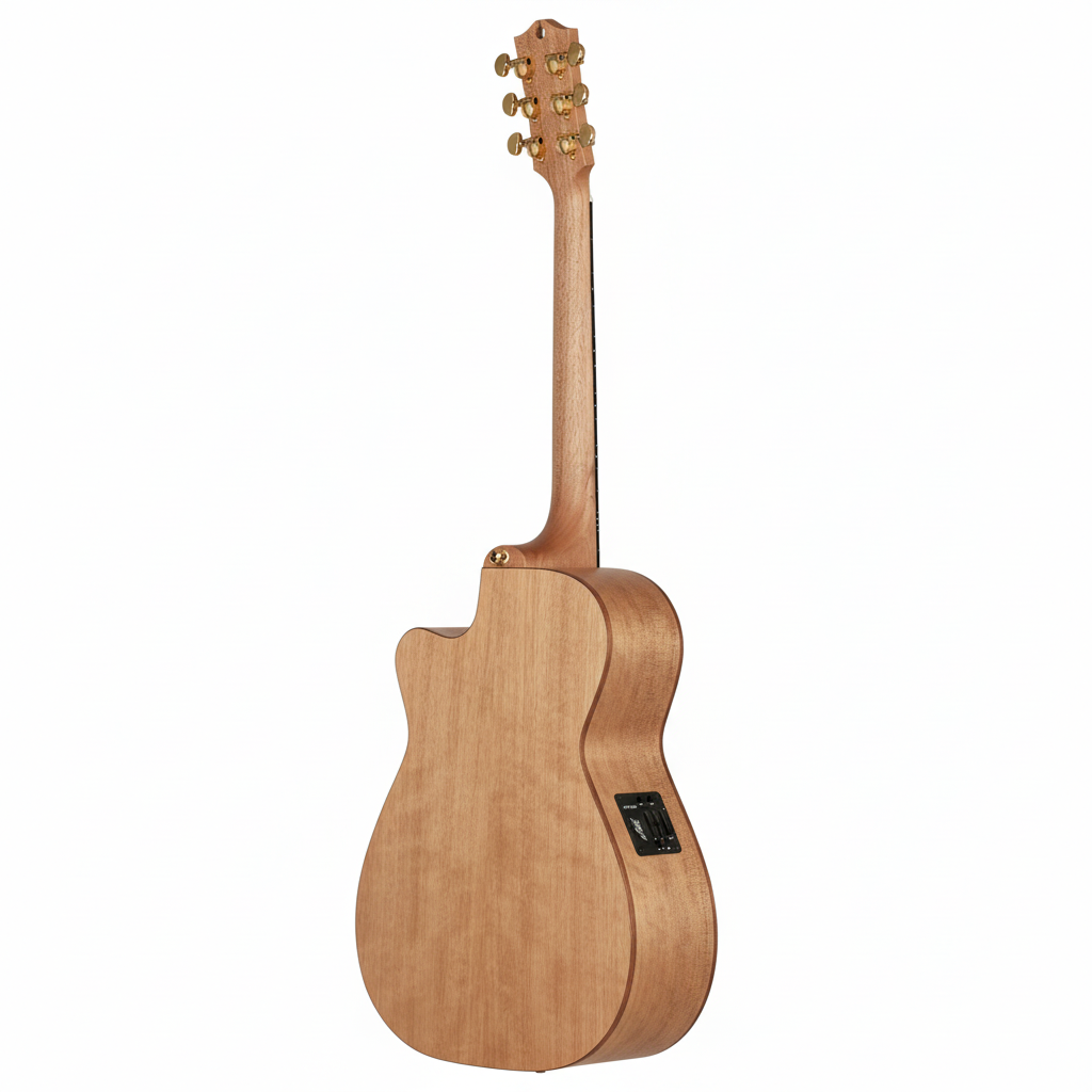 Wooden acoustic guitar on a white background