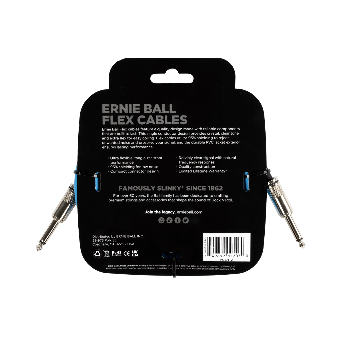 Ernie Ball Flex Instrument Cable Straight/Straight 10ft - Blue