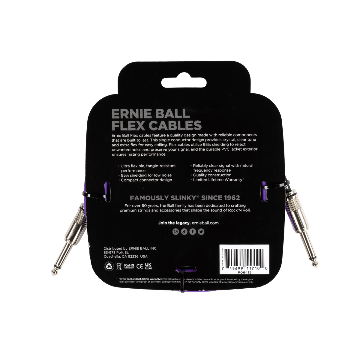 Ernie Ball Flex Instrument Cable Straight/Straight 10ft - Purple