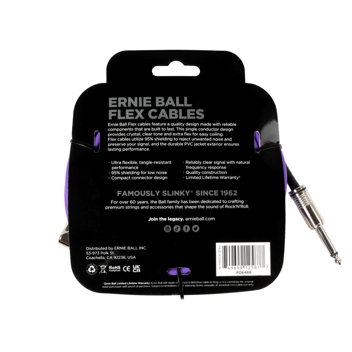 Ernie Ball Flex Instrument Cable Straight/Angle 20ft - Purple