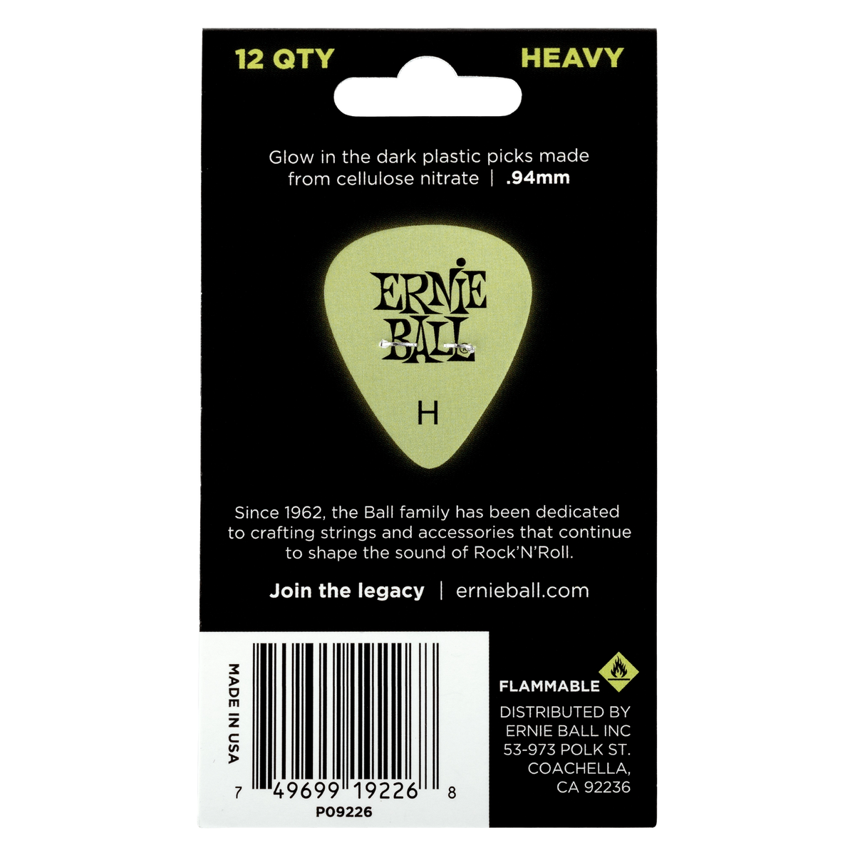 Ernie Ball Cellulose Guitar Picks - Heavy Super Glow (12 Pack)