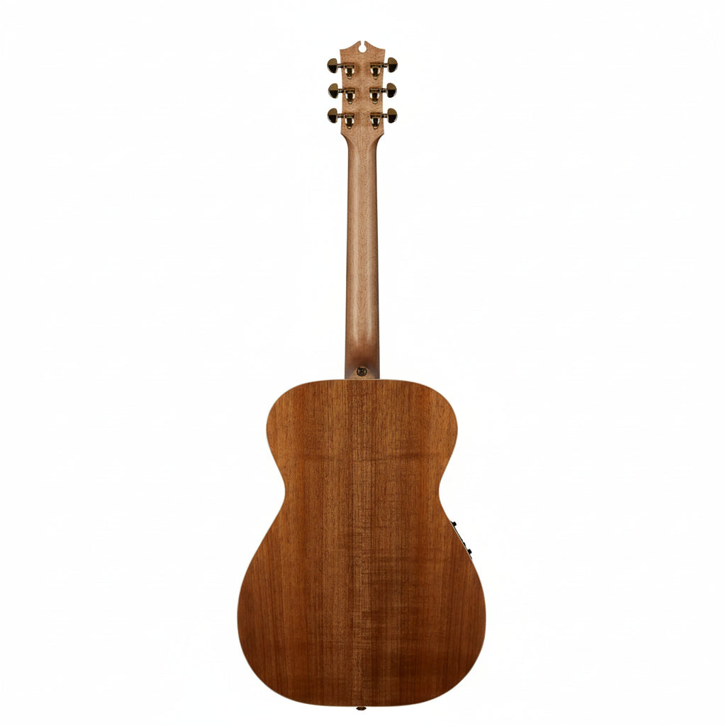 Wooden acoustic guitar on a white background