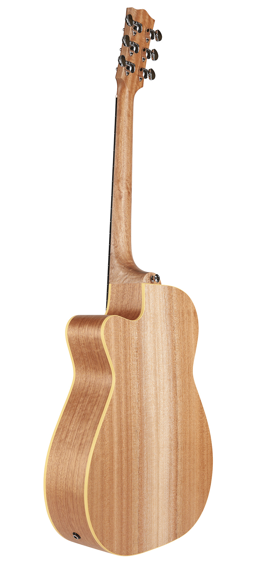 Acoustic guitar with a wooden body on a white background