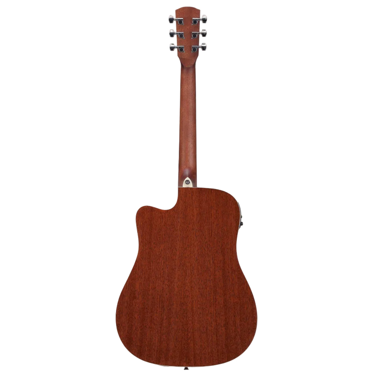 Brown acoustic guitar on a white background
