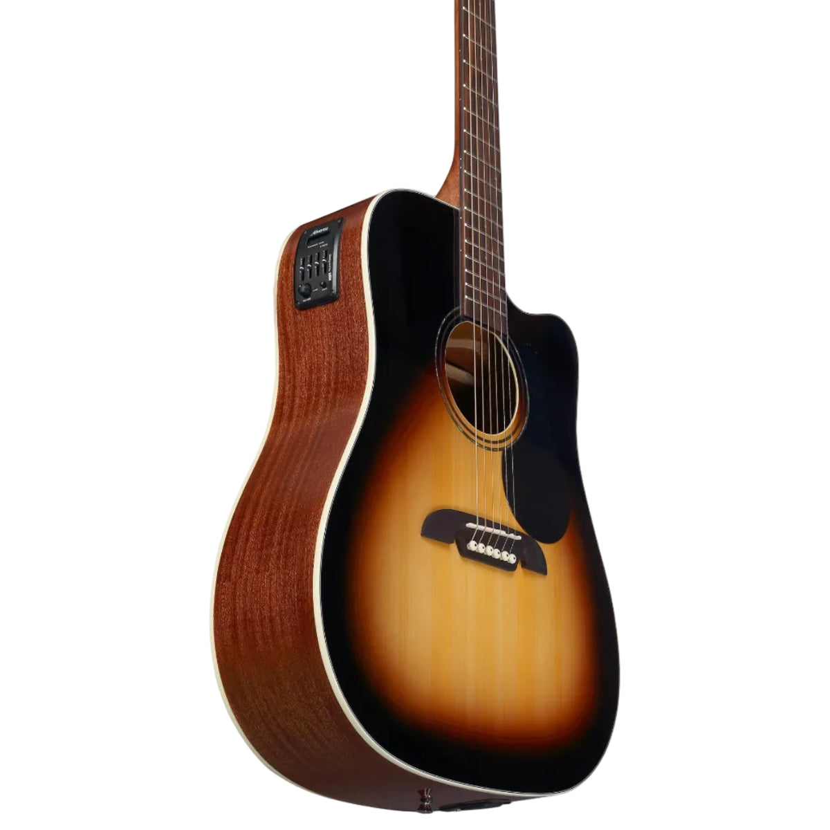 Acoustic guitar with a sunburst finish on a white background
