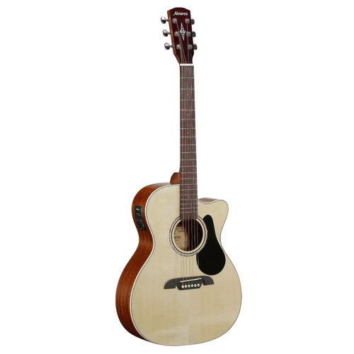 Acoustic guitar with a white pickguard on a white background