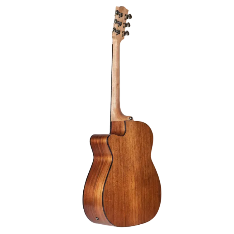 Wooden acoustic guitar on a white background