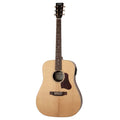 Acoustic guitar with a visible brand logo on a white background