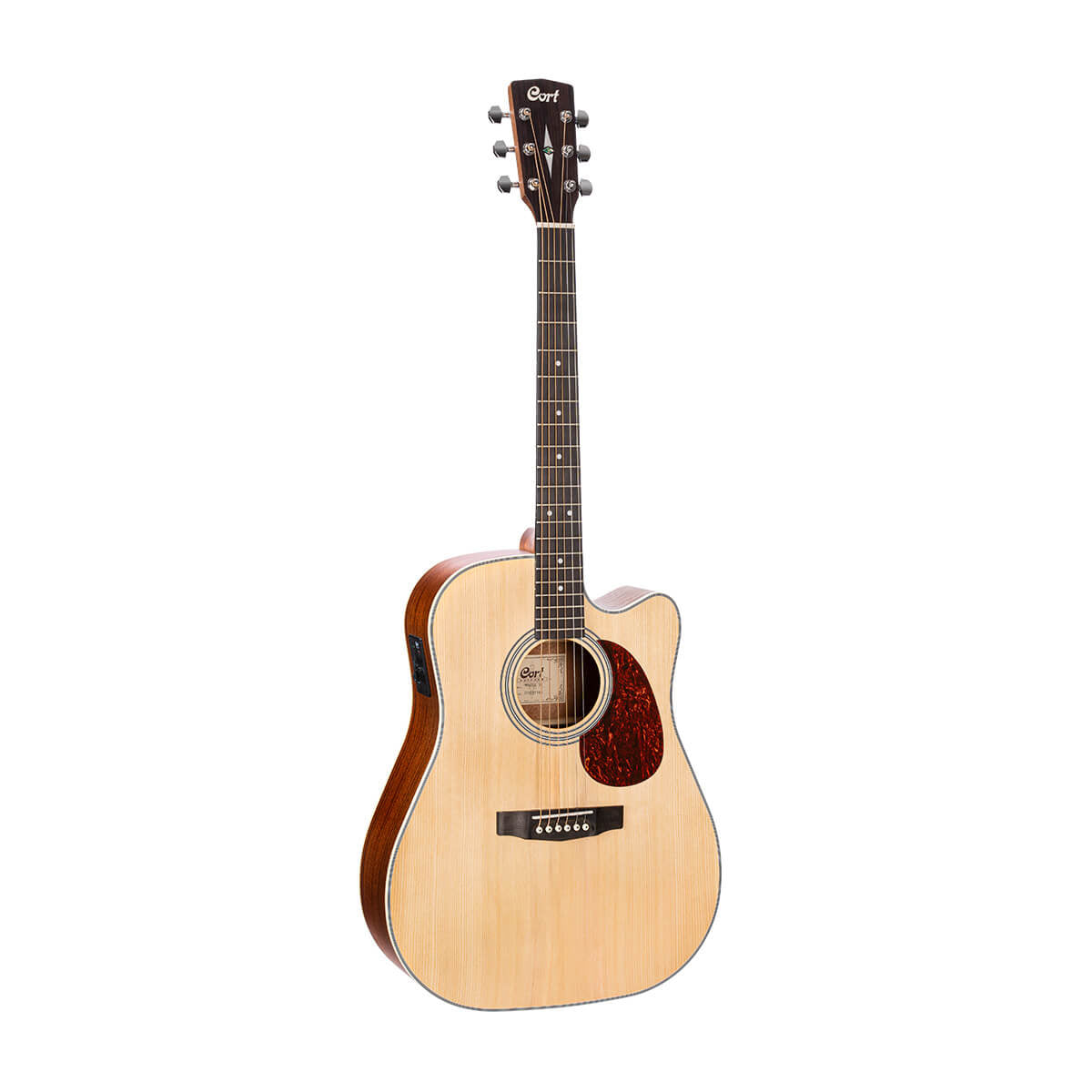 Acoustic guitar with a cutaway on a white background