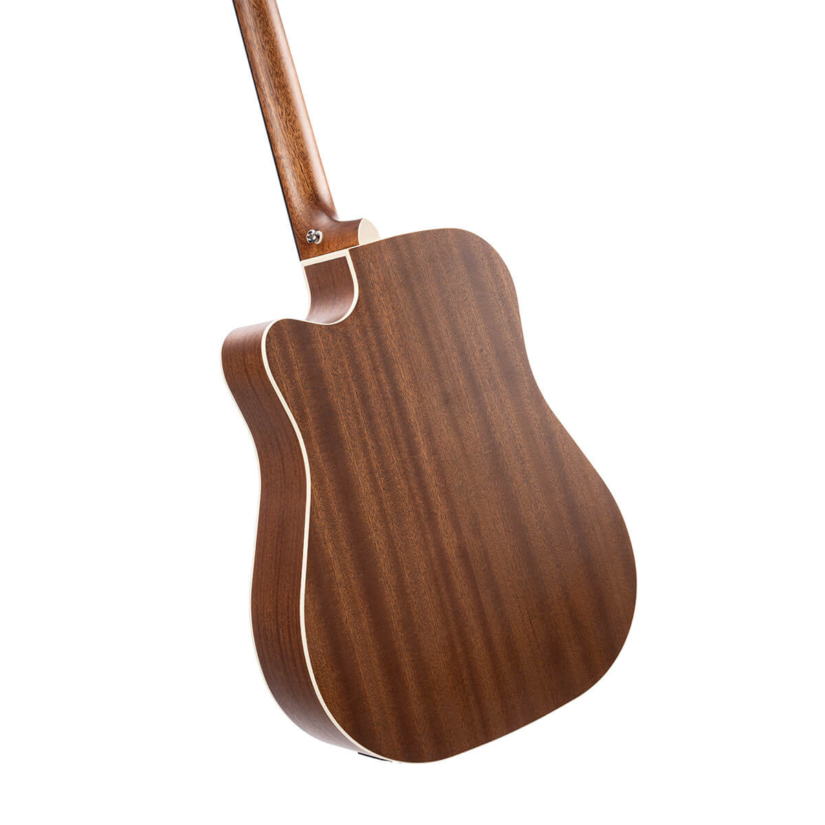 Wooden acoustic guitar body on a white background
