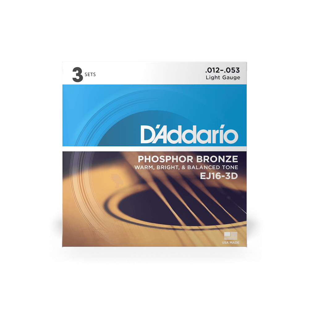 D'Addario EJ16-3D 3-Pack Acoustic Strings 12-53 Phosphor Bronze Light