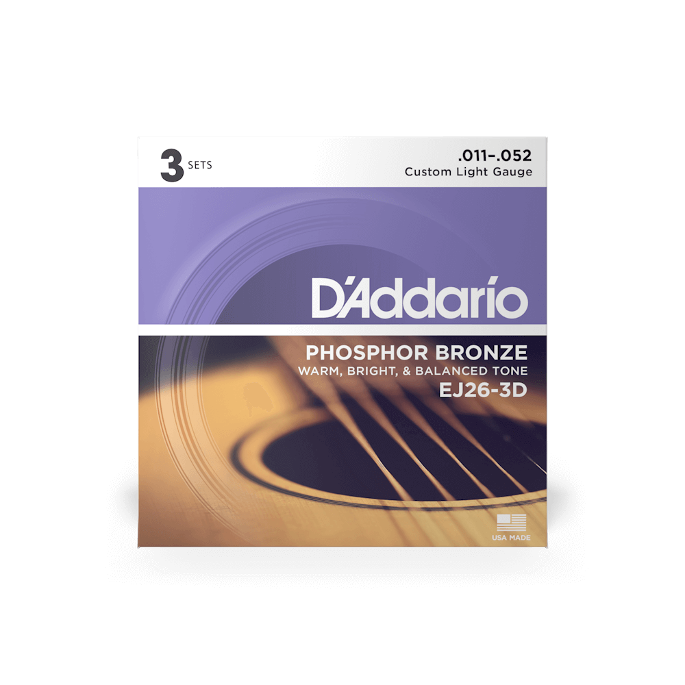 D'Addario EJ26-3D 3-Pack Acoustic Strings 11-52 Phosphor Bronze Custom Light