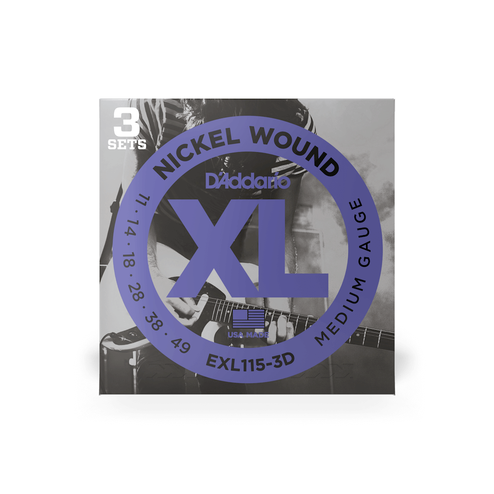 D'Addario EXL115-3D 3-Pack Electric Strings 11-49 Nickel Wound Blues/Jazz Light