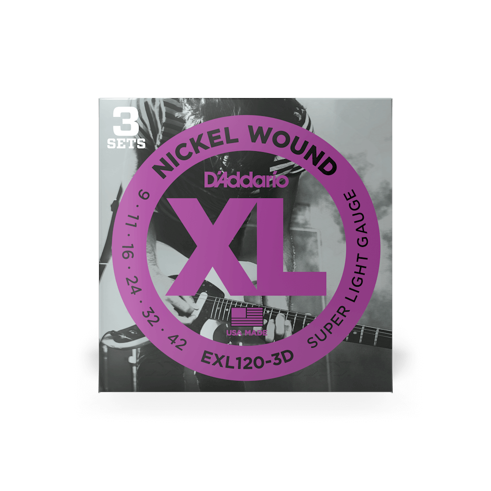 D'Addario EXL120-3D 3-Pack Electric Strings 09-42 Nickel Wound Super Light