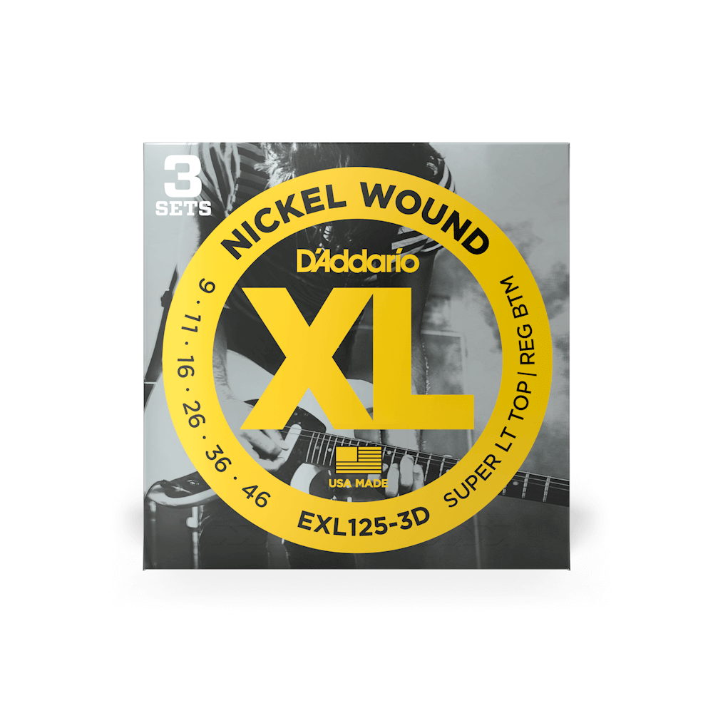 D'Addario EXL125-3D 3-Pack Electric Strings 09-46 Nickel Wound Super Light/Regular