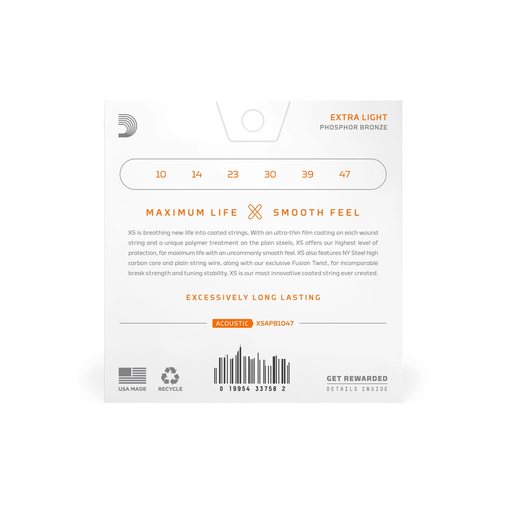 D'Addario XSAPB1047 Acoustic Strings 10-47 Phosphor Bronze Coated Extra Light
