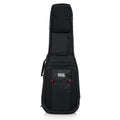 Black guitar case with a visible brand logo on a white background