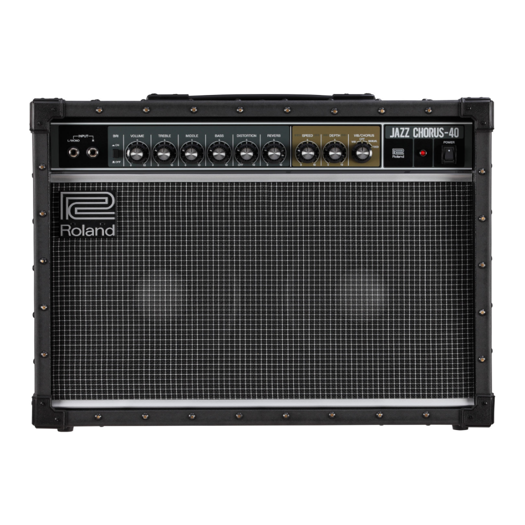 Roland guitar amplifier with control panel and grid design